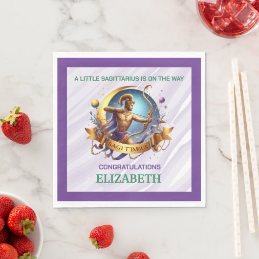 Lavender and Green Sagittarius Zodiac Baby Shower Serviette (Beispiel)