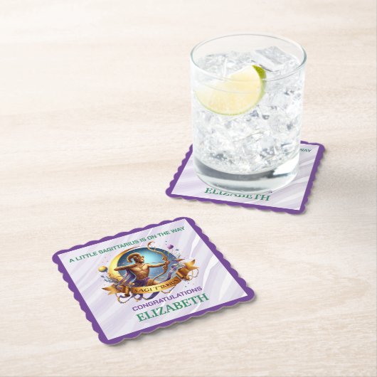 Lavender and Green Sagittarius Zodiac Baby Shower Untersetzer (Vor Ort)