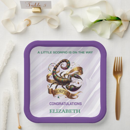 Lavender and Green Scorpio Zodiac Baby Shower Pappteller (Hochzeit)