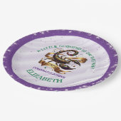 Lavender and Green Scorpio Zodiac Baby Shower Pappteller (Schrägansicht)