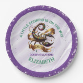 Lavender and Green Scorpio Zodiac Baby Shower Pappteller (Vorderseite)