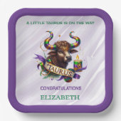 Lavender and Green Taurus Zodiac Baby Shower Pappteller (Vorderseite)