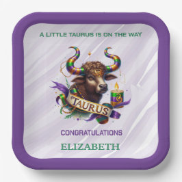 Lavender and Green Taurus Zodiac Baby Shower Pappteller