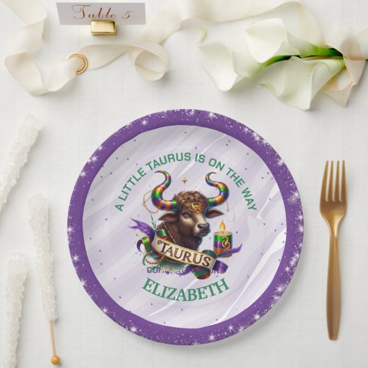 Lavender and Green Taurus Zodiac Baby Shower Pappteller (Hochzeit)