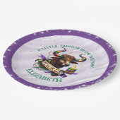 Lavender and Green Taurus Zodiac Baby Shower Pappteller (Schrägansicht)