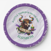 Lavender and Green Taurus Zodiac Baby Shower Pappteller (Vorderseite)