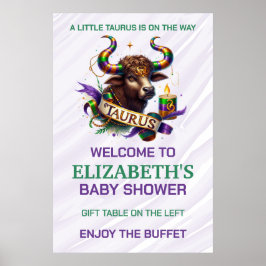 Lavender and Green Taurus Zodiac Baby Shower Poster