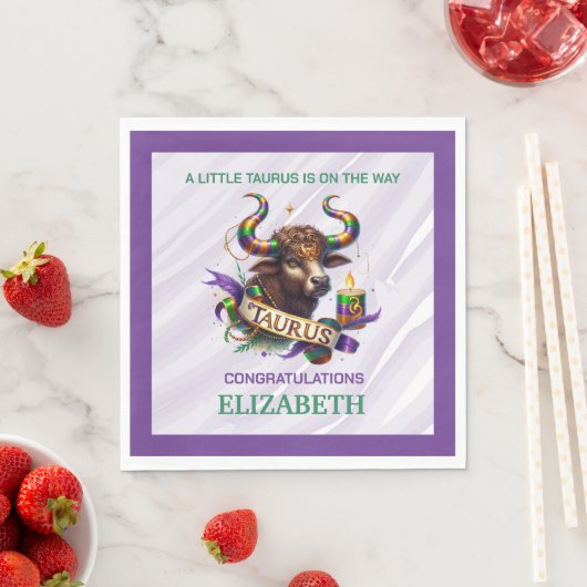 Lavender and Green Taurus Zodiac Baby Shower Serviette (Beispiel)