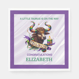 Lavender and Green Taurus Zodiac Baby Shower Serviette