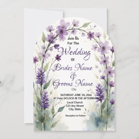 Lavender and Lilac Floral Arch Wedding Einladung (Vorderseite)