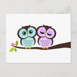 Lavender and Mint Owls Wedding Einladungspostkarte
