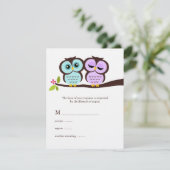 Lavender and Mint Owls Wedding RSVP Karte (Stehend Vorderseite)