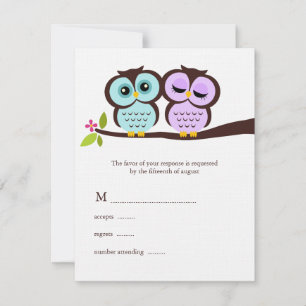 Lavender and Mint Owls Wedding RSVP Karte