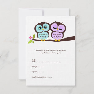 Lavender and Mint Owls Wedding RSVP Karte