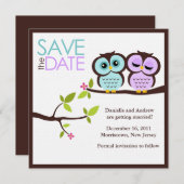 Lavender and Mint Owls Wedding Save The Date (Vorne/Hinten)
