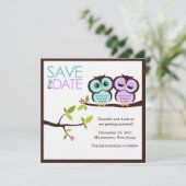 Lavender and Mint Owls Wedding Save The Date (Stehend Vorderseite)