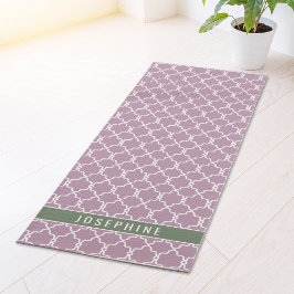 Lavender And Muted Green Trellis Pattern With Name Yogamatte