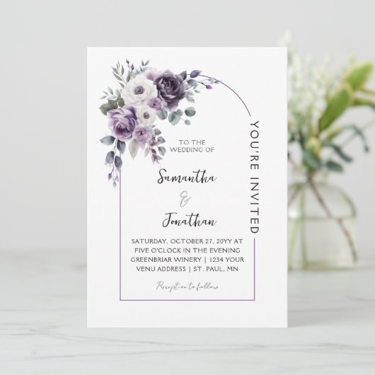 Lavender and Purple Arch Wedding |  Einladung (Stehend Vorderseite)