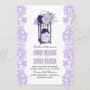 Lavender and Purple Flowers Lantern Wedding Einladung