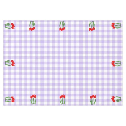 Lavender and White Gingham Pattern and Tulips Tischdecke (Vorderseite (Horizontal))