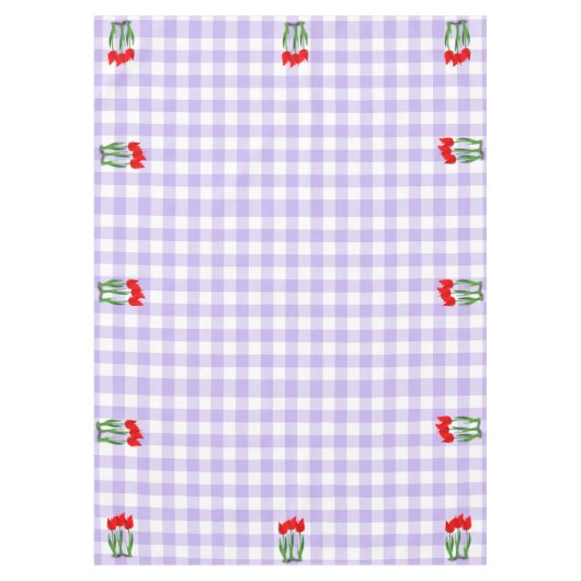 Lavender and White Gingham Pattern and Tulips Tischdecke (Vorderseite)