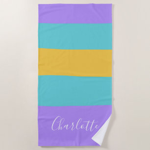 Lavender Aqua Gelbe Streifen Personalisiert Strandtuch