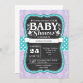 Lavender Aquamarine Chalkboard Floral Baby Dusche Einladung (Vorne/Hinten)