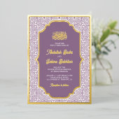 Lavender Arabesque Muster muslimische Hochzeit Gol Folieneinladung (Stehend vorne)