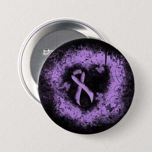 Lavender Awareness Ribbon Grunge Herz Button (Vorne & Hinten)