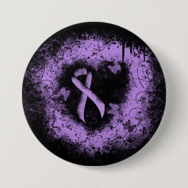 Lavender Awareness Ribbon Grunge Herz Button