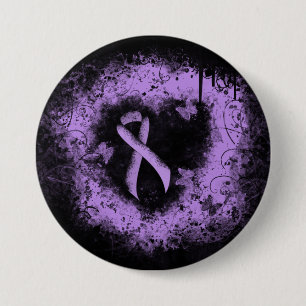 Lavender Awareness Ribbon Grunge Herz Button