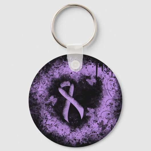 Lavender Awareness Ribbon Grunge Herz Schlüsselanhänger (Vorderseite)