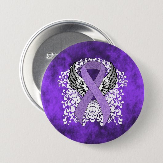 Lavender Awareness Ribbon mit Flügeln Button (Vorne & Hinten)