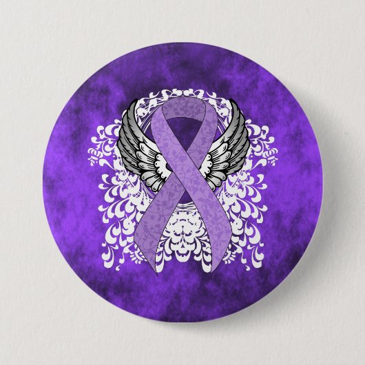 Lavender Awareness Ribbon mit Flügeln Button (Vorderseite)