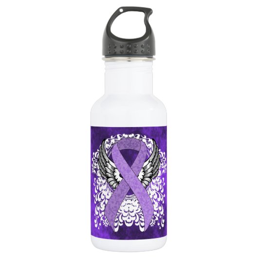 Lavender Awareness Ribbon mit Flügeln Trinkflasche (Vorderseite)