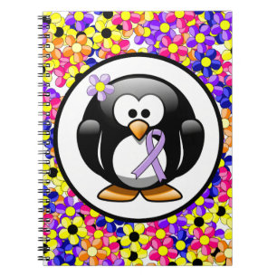 Lavender Awareness Ribbon Penguin Notizblock