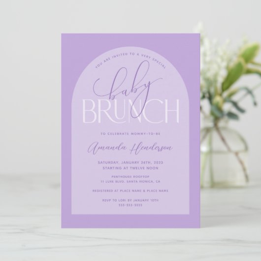 Lavender Baby Brunch Kinderdusche Einladung (Stehend Vorderseite)