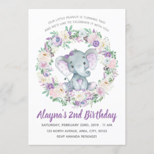 Lavender Baby Elephant Einladung zum Geburtstag