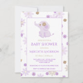 Lavender Baby Elephant Floral Baby Dusche | Einladung (Vorderseite)
