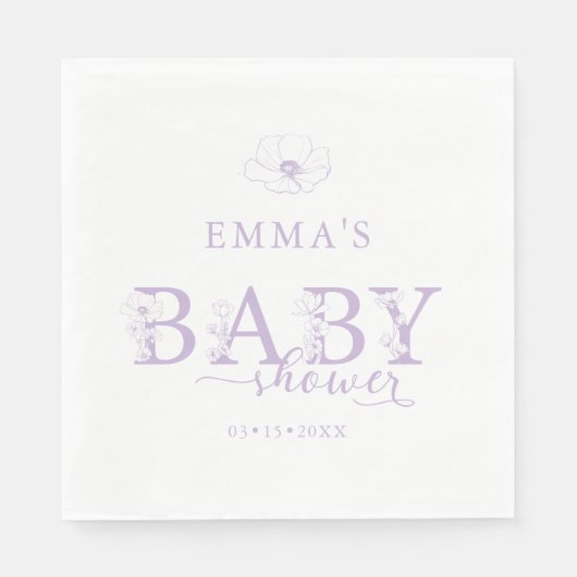 Lavender Baby Shower | Elegant Wildflower Floral Serviette (Vorderseite)