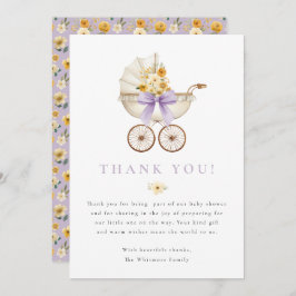 Lavender Baby Shower Thank You Card | Vintage Pram Dankeskarte