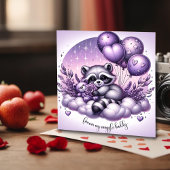 Lavender Balloon Raccoon Valentines Card Feiertagskarte