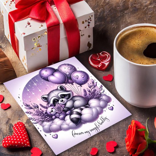Lavender Balloon Raccoon Valentines Card Feiertagskarte