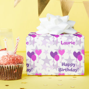 Lavender Balloons Stars Personalisiert Geburtstag Geschenkpapier