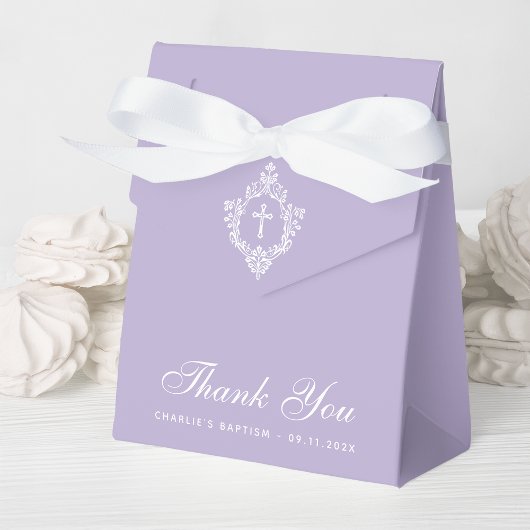 Lavender Baptism White Cross Crest Elegant Purple Geschenkschachtel