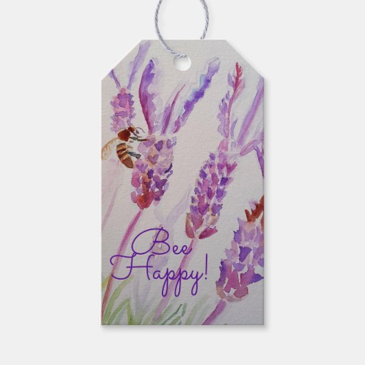 Lavender Bee Happy Herb Watercolor Blume Geschenkanhänger (Vorderseite)