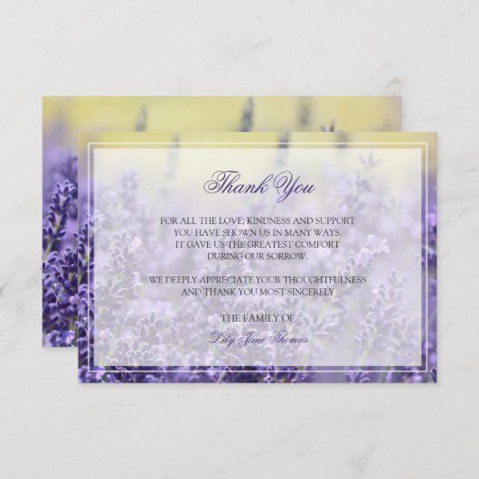 Lavender Beerdigung Dankeschön Karte | Memorial Ca (Vorne/Hinten)