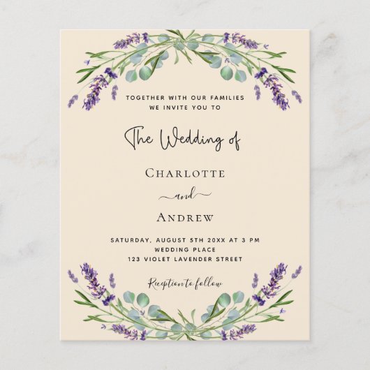 Lavender beige QR UAWG budget Einladung zur Hochze (Vorderseite)