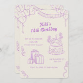 Lavender Beige Whimsical 14. Geburtstagsfeier Einladung (Vorne/Hinten)