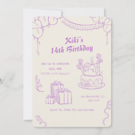 Lavender Beige Whimsical 14. Geburtstagsfeier Einladung